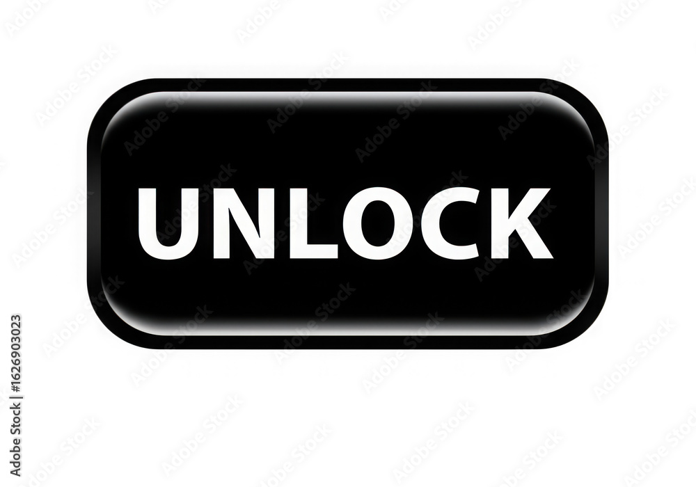 3d unlock button with glossy black finish isolated on transparent background 3d unlock button with glossy black finish isolated on transparent background