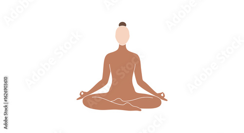 Stylized illustration of a woman meditating in a lotus pose with hands in mudra gesture