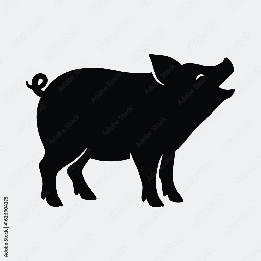 Fototapeta premium Silhouette pig farm animal livestock standing vector illustration