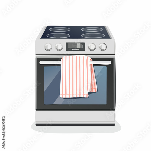 Dish towel hanging on oven handle

