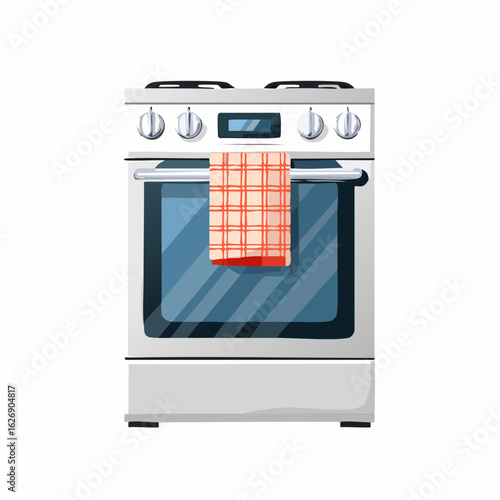 Dish towel hanging on oven handle
