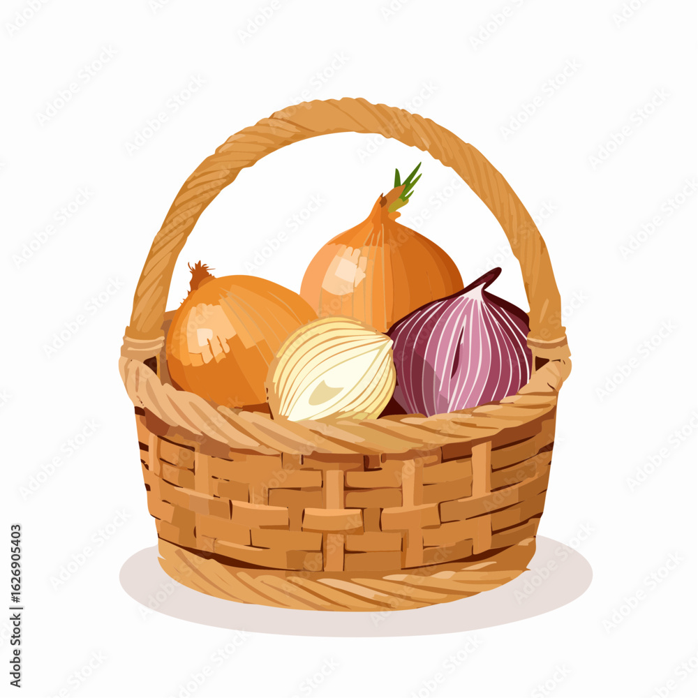 Fototapeta premium Woven basket filled with onions 
