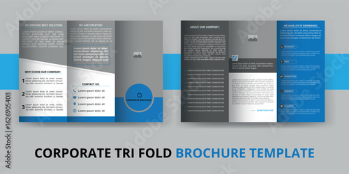 Professional Corporate Tri Fold Brochure Template Design Modern and Sleek Aesthetic for Business Promotion and Marketing Materials.