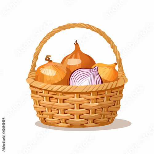 Woven basket filled with onions
