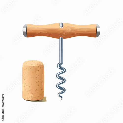 Corkscrew beside a wine cork
