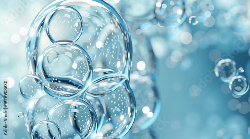 Wallpaper Mural Airy Bubbles: A macro shot of translucent bubbles, exhibiting perfect roundness, intertwined with smaller spheres that coalesce into a light, airy formation, conveying an abstract elegance. Torontodigital.ca