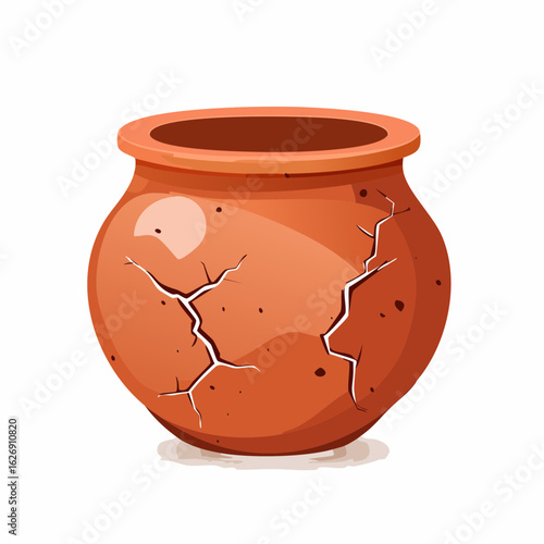 Clay pot with cracks and chips
