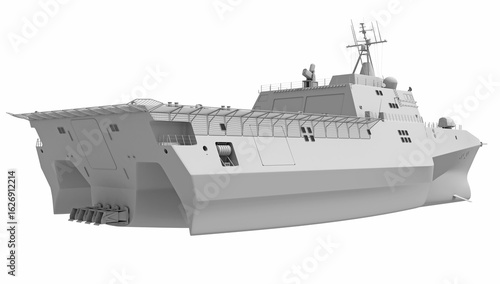 Naval Forces Battle Ship in Clay Style Render on White Background 3D Rendering