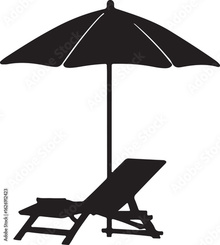 Beach umbrella and lounge chair silhouette