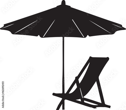 Beach umbrella and lounge chair silhouette