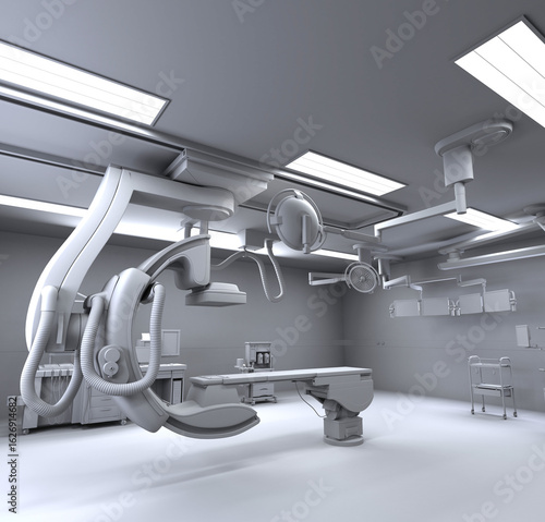 Hospital Medical Hybrid Operating Room in Clay Style Render on White Background 3D Rendering
