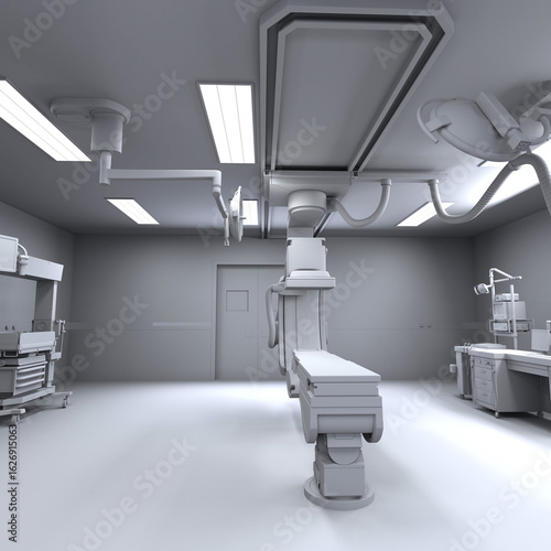 Hospital Medical Hybrid Operating Room in Clay Style Render on White Background 3D Rendering