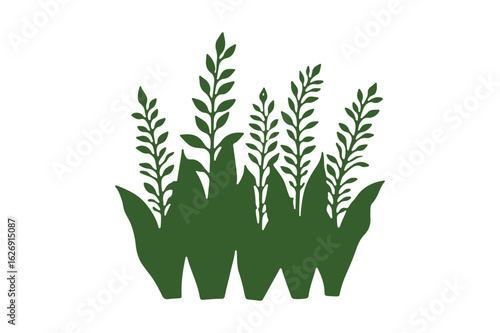 Simple green plant silhouette with tall stems and leaves