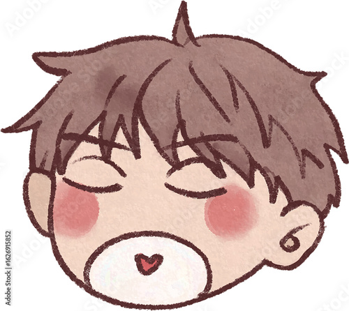 Watercolor cute cartoon boy sleepy face emoji expression emoticon illustration on isolated background	