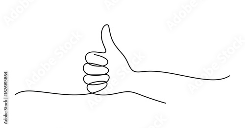 Continuous Line Drawing of a Hand Giving a Thumbs Up Gesture for Approval and Agreement