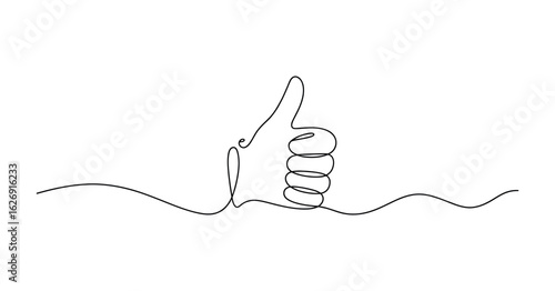 Continuous Line Drawing of a Hand Giving a Thumbs Up Gesture for Approval and Agreement