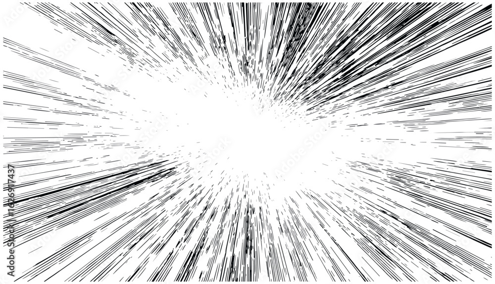 Naklejka premium Anime speed lines and pixelated comic blast on transparent background. Vector motion explosion frame with flash glow. Cartoon action effect, halftone texture, manga burst, dynamic ray light