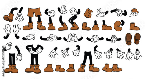Vintage Cartoon Character Parts for Animation and Design Projects