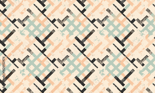Abstract Hand Drawn Geometric Lines and Ticks Seamless Pattern