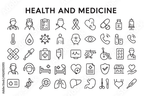 Health and Medicine Icons Outline Style Collection