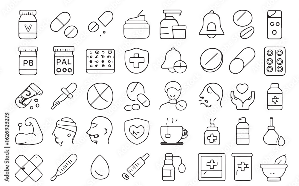 Fototapeta premium Medical health care outline icons collection vector