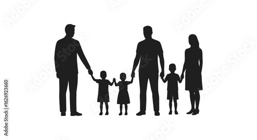 Silhouette of a modern family with two fathers and two children