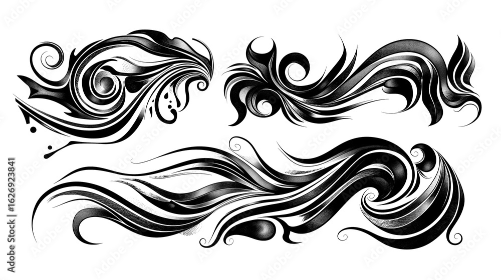 Fototapeta premium Abstract Hair-Like Ink Motifs – Isolated Tattoo Designs on Transparent Background