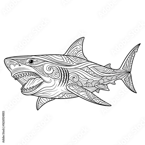 Ornate Shark Illustration with Patterns
