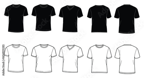 Black and White T Shirt Templates Front and Back Views for Design