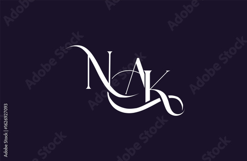 Initial NAK letter logo design. Elegant Monogram Logo Design with Decorative Elements and Typography