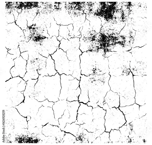 Distressed vintage vector grunge texture with plastisol cracked overlay. Perfect for retro t-shirt designs, rough dirty worn effects, monochrome noise, speckled dust, and scratched aged background