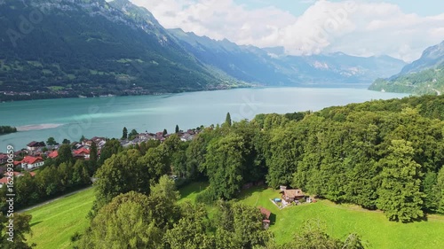 Aerial View of Interlaken, Switzerland Between Lake Thun and Lake Brienz with Alpine Mountains