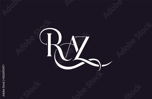 Initial RAZ letter logo design. Elegant Monogram Logo Design with Decorative Elements and Typography