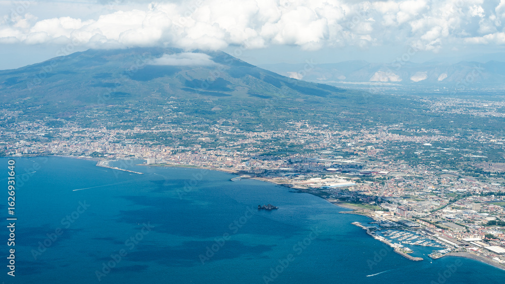 Αυτοκόλλητο Aerial view from Mount Faito overlooking Mount Vesuvius, the city of Naples, and the coastal area including Castellammare port, Torre Annunziata, and Torre del Greco, Italy