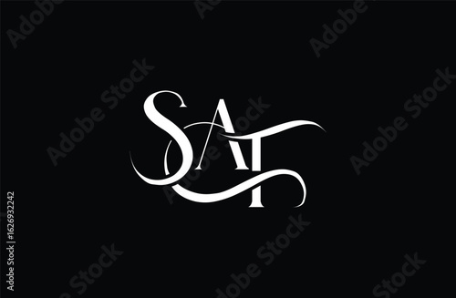 Initial SAT letter logo design. Elegant Monogram Logo Design with Decorative Elements and Typography