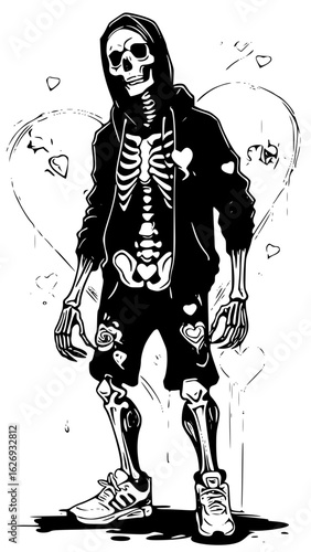 Skeleton in hoodie and shorts