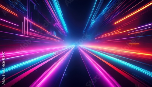 futuristic neon light streaks with smoky background