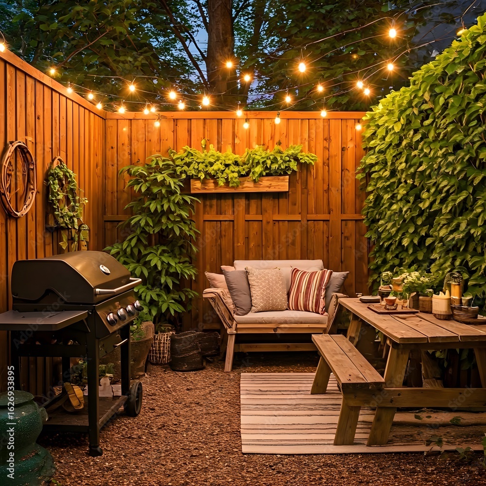 Fototapeta premium Rustic backyard barbecue setup.jpg