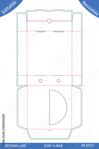 Pizza box template design with cutting lines packaging