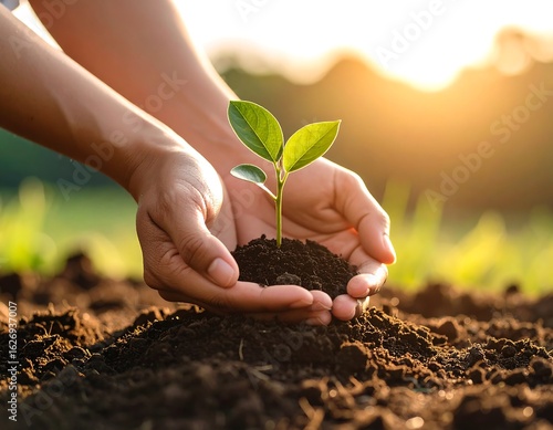 Wallpaper Mural Hands holding a young seedling in soil. Sunlight Torontodigital.ca