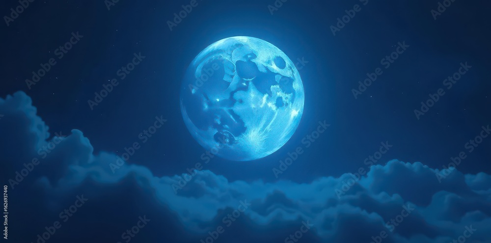 Fototapeta premium Ethereal blue moon bathed in night's darkness , lunar, dreamlike