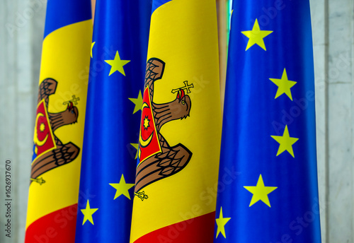 Flag of European Union and flag of Republic of Moldova