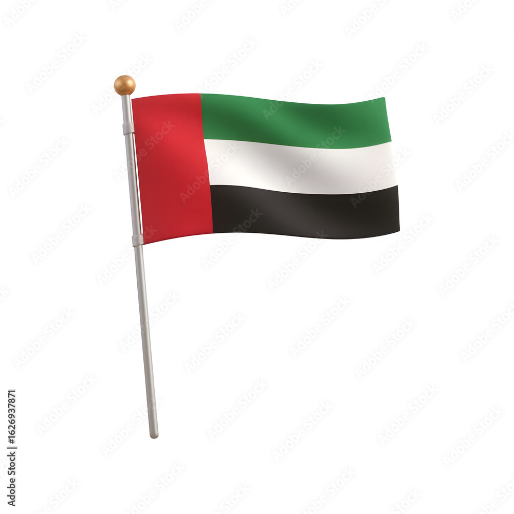 Waving flag of the united arab emirates on a silver pole isolated on transparent background Waving flag of the united arab emirates on a silver pole isolated on transparent background