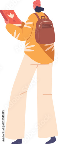 Female student choosing book vector illustration