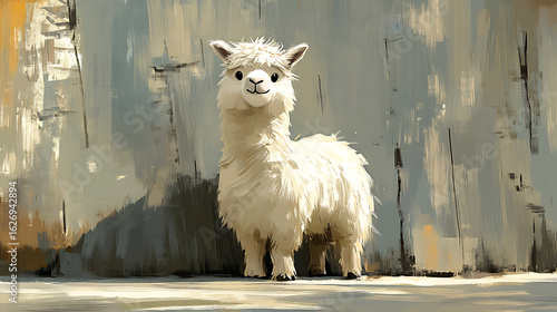 Adorable Alpaca in Artistic Setting Whimsical Digital Painting