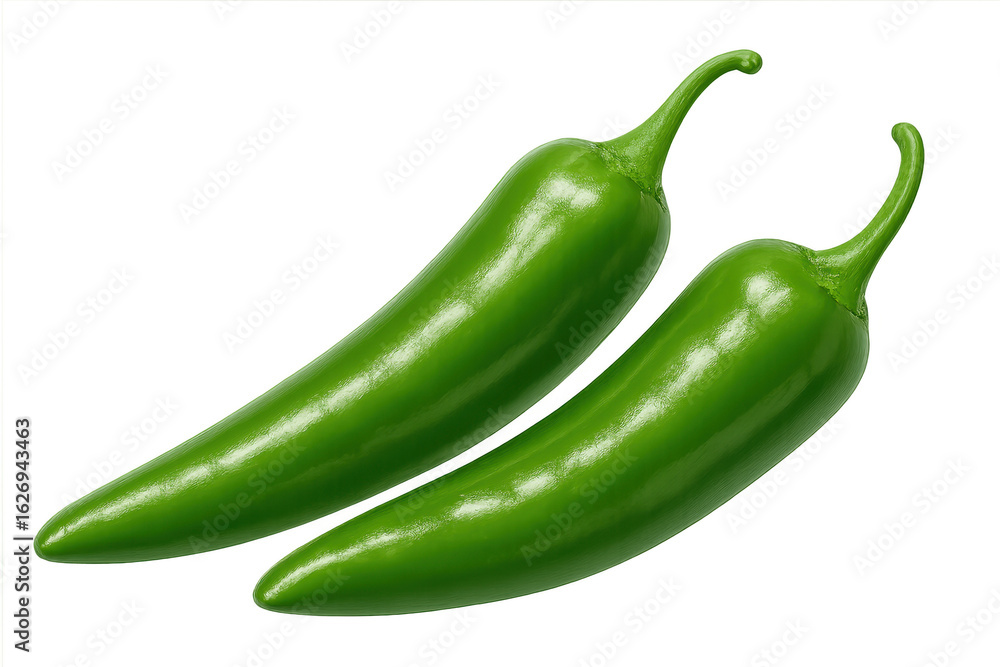 Two Fresh Green Chili Peppers on Transparent Background Two Fresh Green Chili Peppers on Transparent Background
