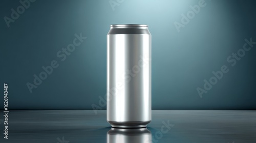 Sleek aluminum can with blank surface. Energy drink packaging mockup