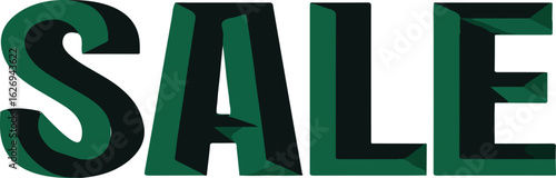 Green sale typography with 3D effect on a light gray background for advertising