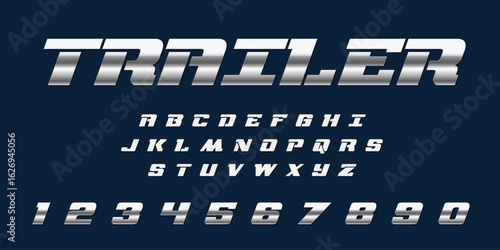 Trailer Lettering Vector Design with Silver Effect Bold Metallic Typography Inspired by Movie Titles Trucks Racing and Heavy Chrome Style for Posters Stickers Signs and Branding Projects
