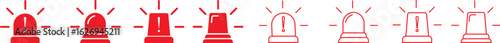 Siren icon set, vector of emergency alarm and police light symbols in  style, warning signal collection, alert beacon, flashing lamp, safety bundle isolated on transparent background.